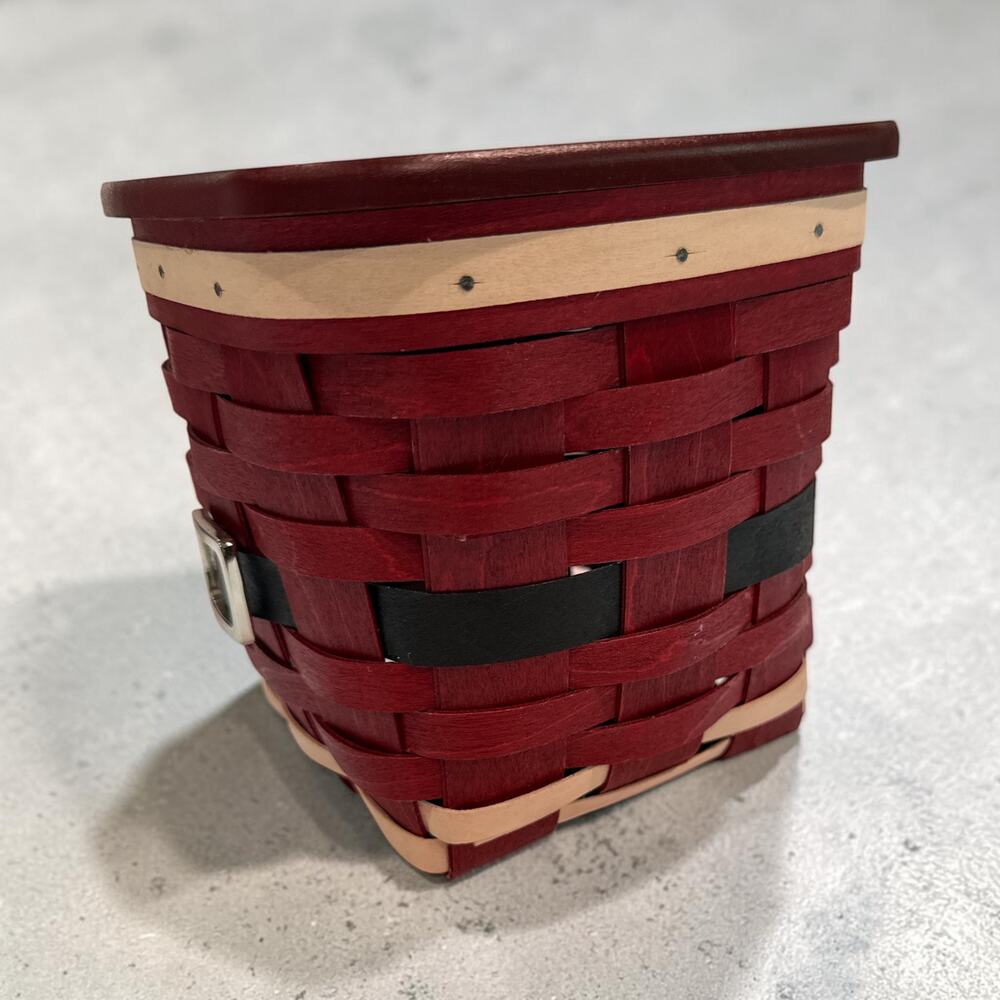 Longaberger Santa Belt Small Tissue Basket Wood Lid Christmas Handwoven USA - Picture 3 of 6